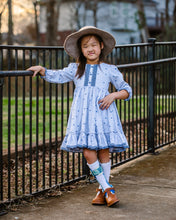 Load image into Gallery viewer, Blue Gingham Hearts Twirl Dress With Bloomers
