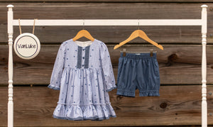 Blue Gingham Hearts Twirl Dress With Bloomers