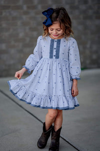 Blue Gingham Hearts Twirl Dress With Bloomers