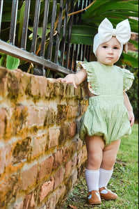 Green Gingham and Floral Romper