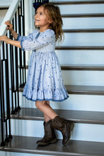 Load image into Gallery viewer, Blue Gingham Hearts Twirl Dress With Bloomers
